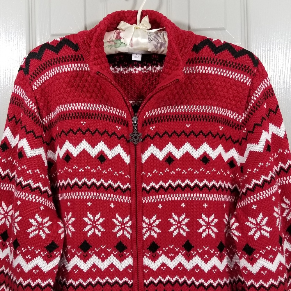 Breckenridge Zip Front Snowflake Sweater.       XL